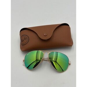 VTG Ray-Ban Aviator Sunglasses Gold Green Mirror Polarized 58-14 RB3025 Italy